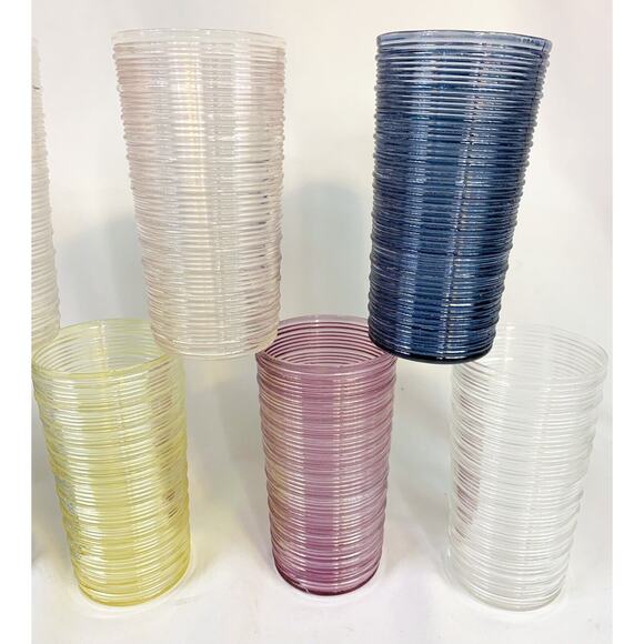 Vintage Imperial Glass Spun Reeded 12 Oz. Straight Side Tumblers - Set of 9 - Picture 3 of 6